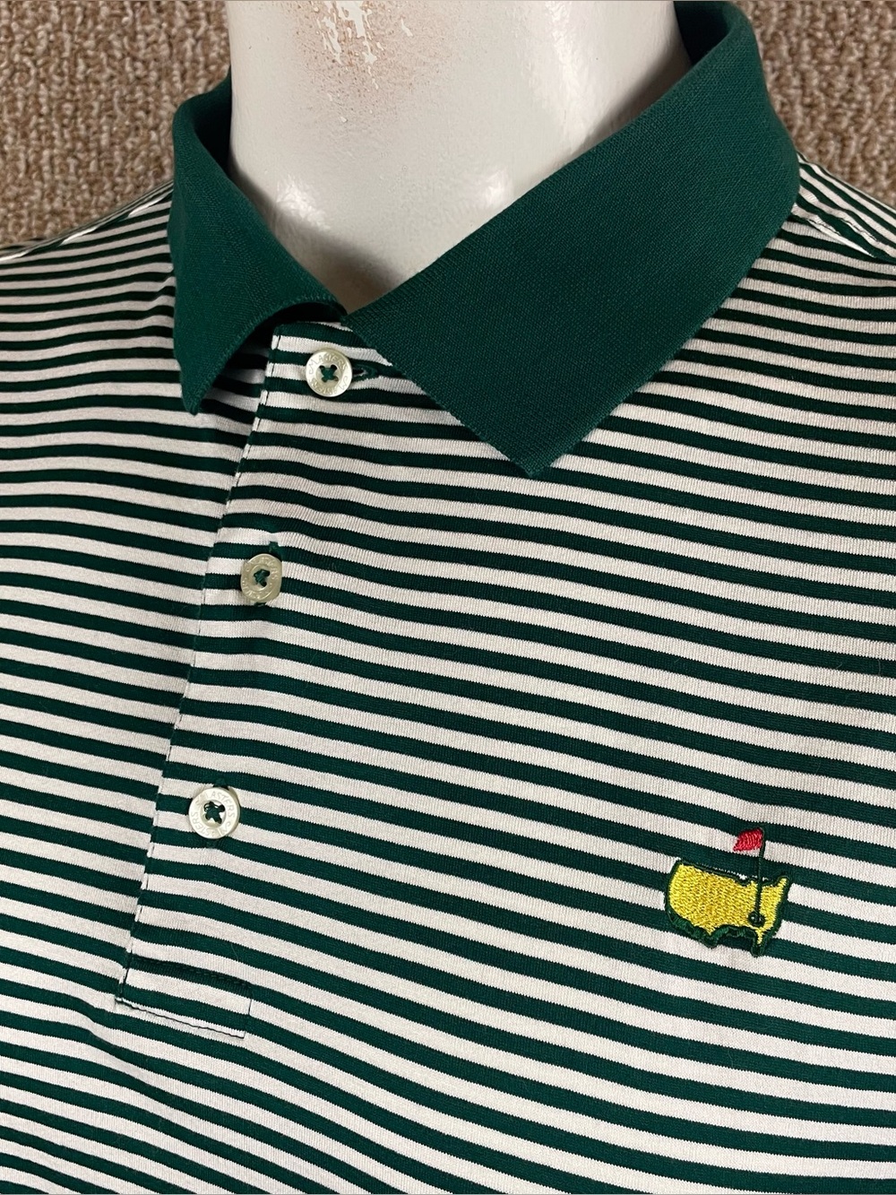 Masters Collection Golf Polo Shirt Mens 2XL XXL Green White Striped Cotton D92